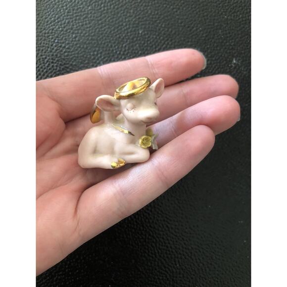 Vintage Walker Hagen Renaker 1950s Pink Bisque Holy Cow Figurine - Picture 1 of 8